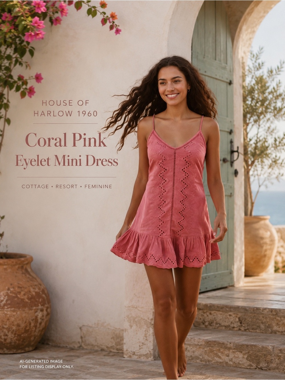 House of Harlow 1960 Eyelet Mini Dress XS Boho Resort Vacation Dress Coastal